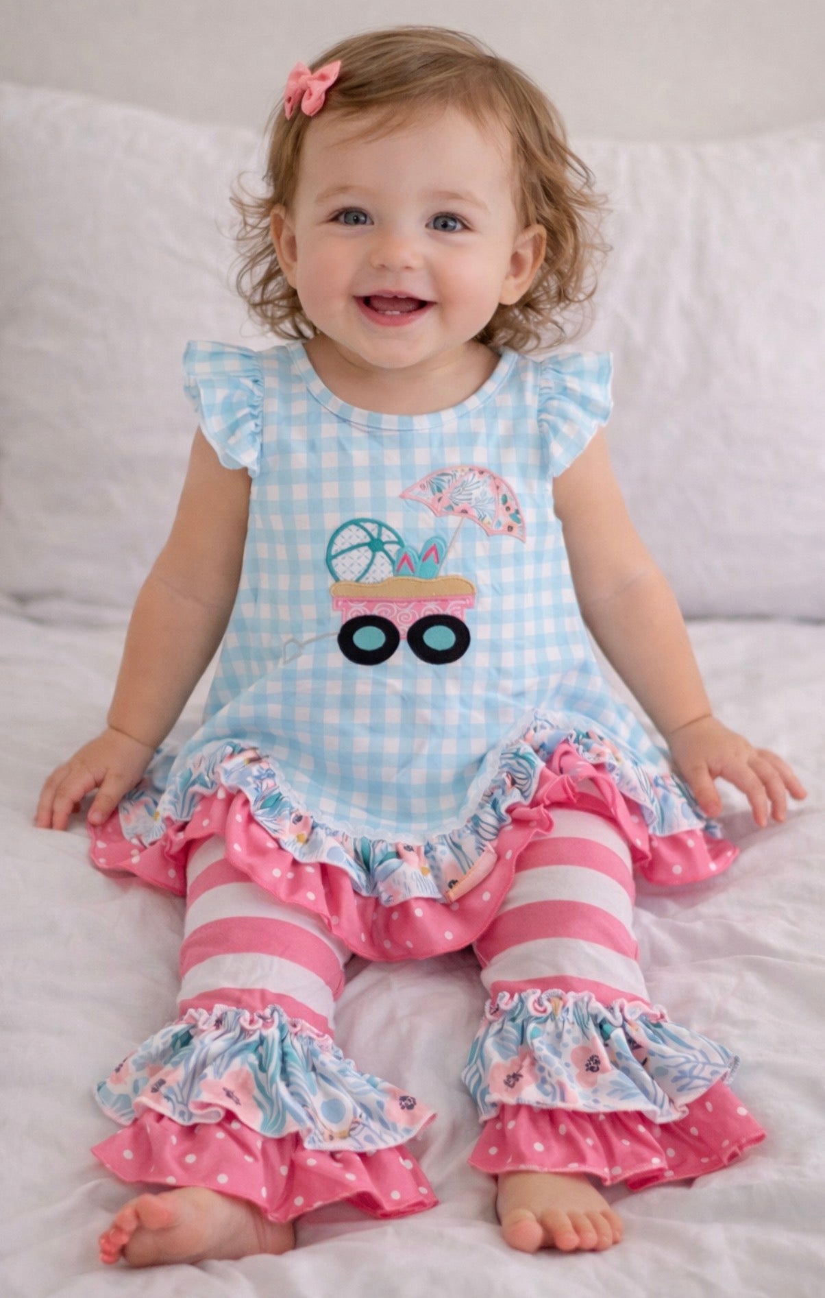 Little girl blue gingham outfit