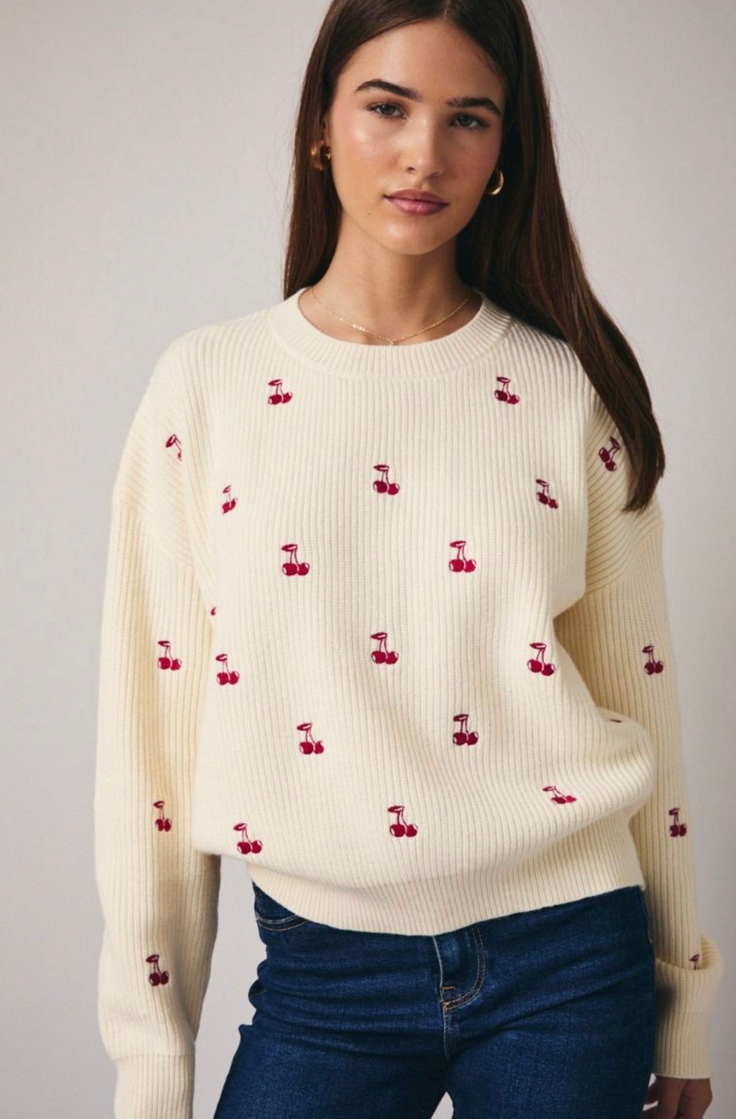 Cherry embroidered sweater