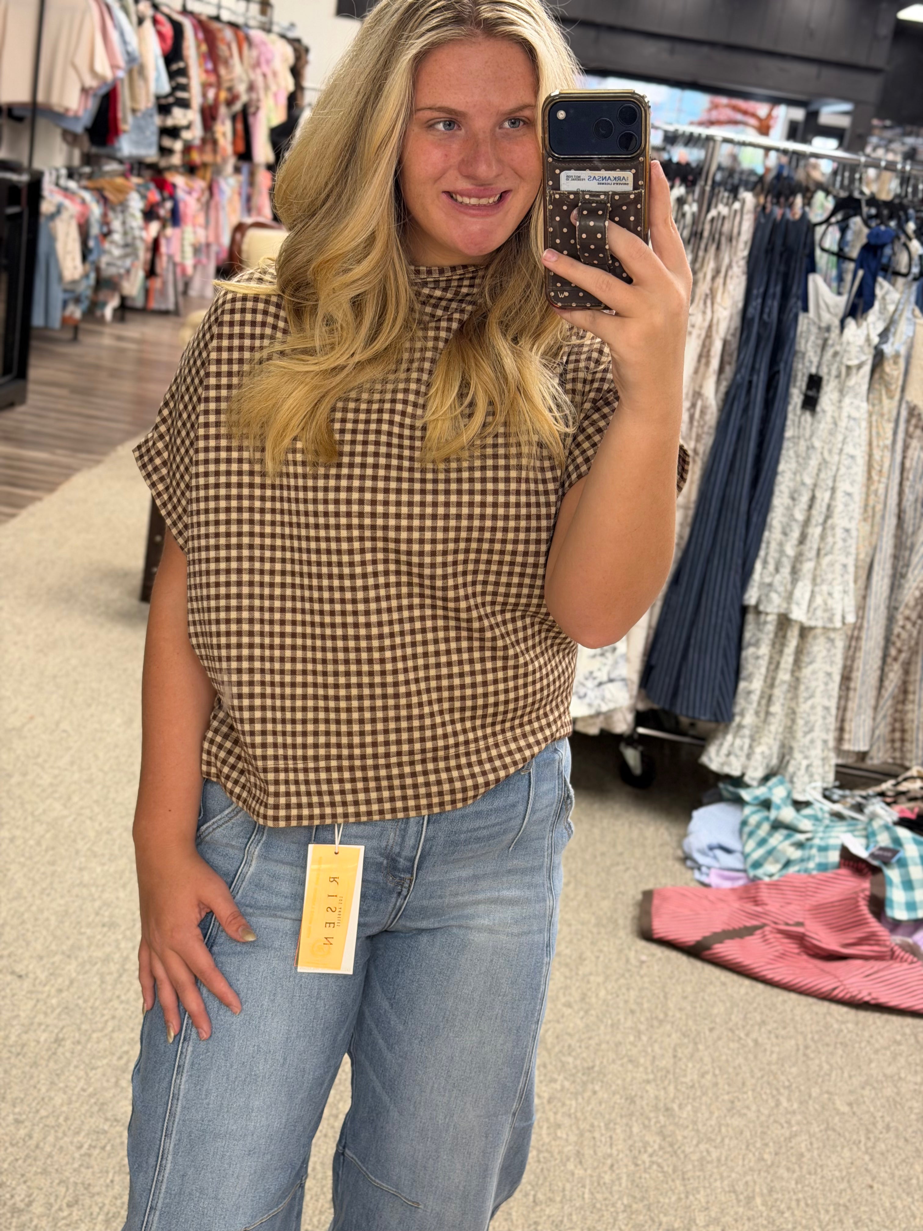 Mocha Check Charm Top