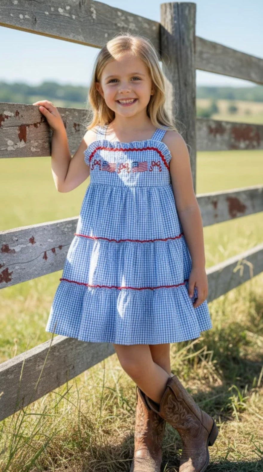 Flag embroidered little girls dress