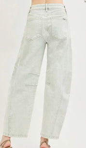 Risen Sage Wash Baby Barrel Jeans – High Rise Cropped Barrel Denim