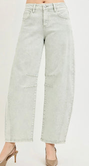 Risen Sage Wash Baby Barrel Jeans – High Rise Cropped Barrel Denim