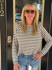 Coastal Mocha Striped Knit Pullover