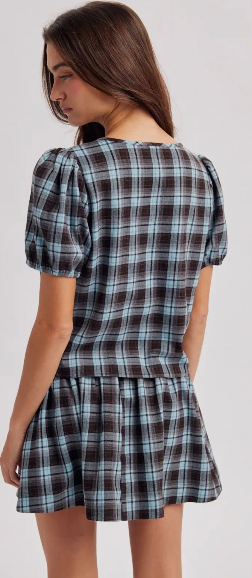Bluebell Plaid Tie-Front Set