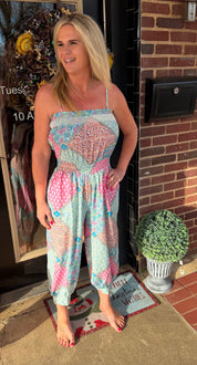 Sunset Mosaic Smocked Jumpsuit