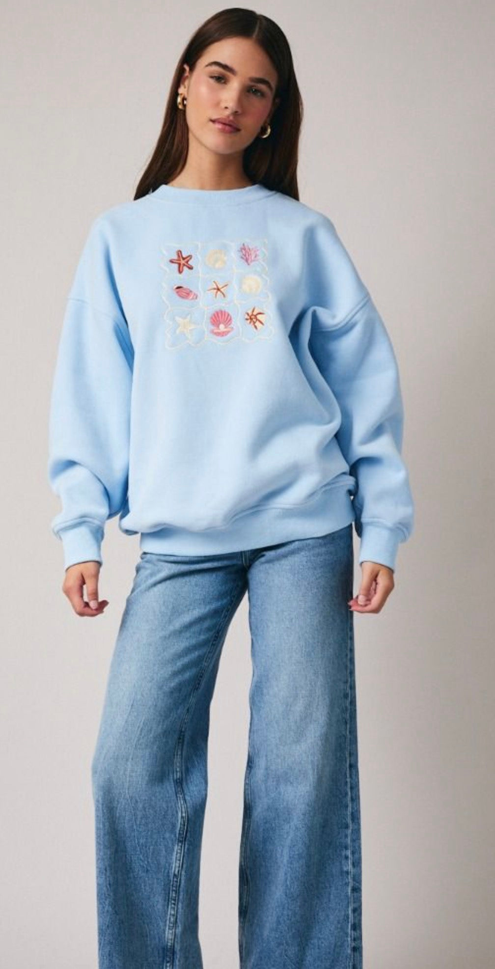 Bloom & Bright Baby Blue Embroidered Sweatshirt