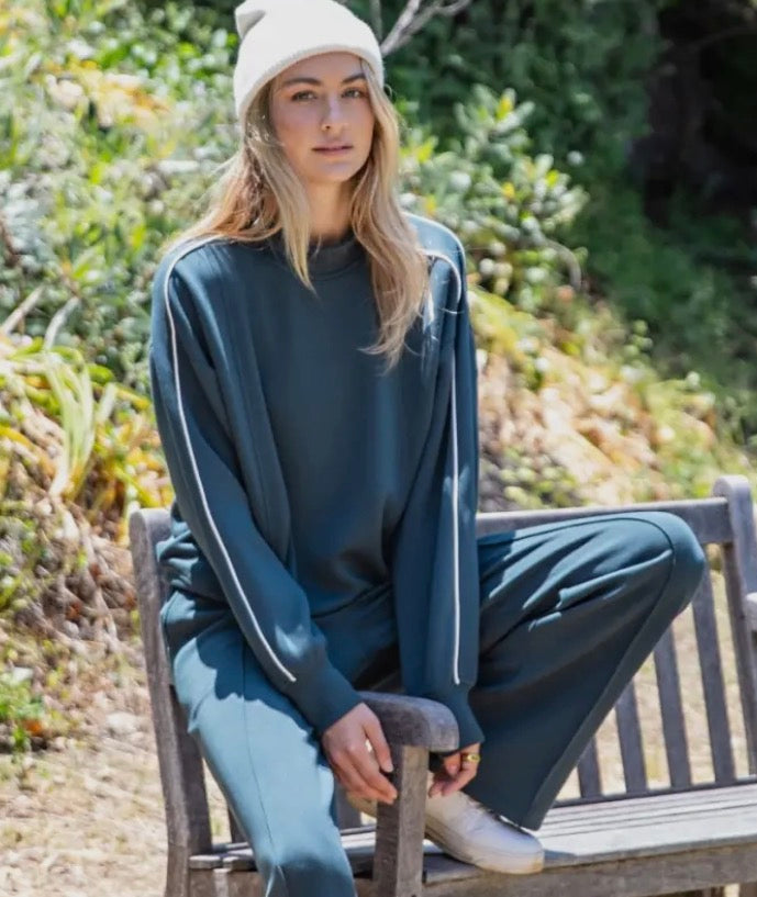 Piped mock neck sweater