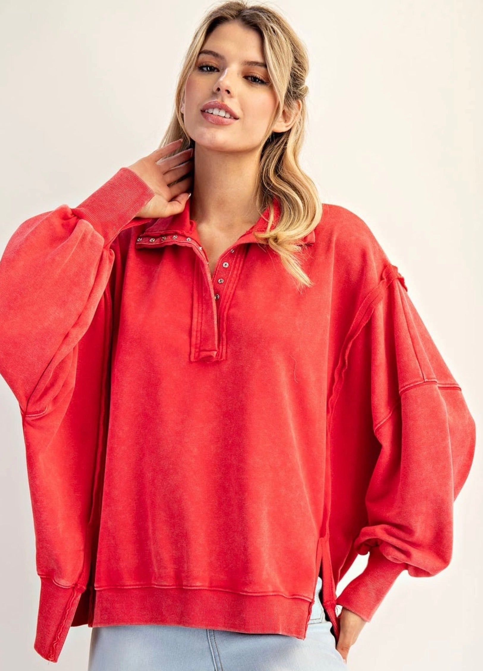 Red snap neck sweatshirt