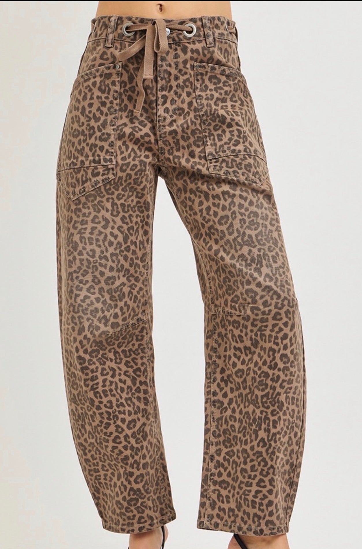 Risen Leopard Print Barrel Leg Jeans – High Rise Statement Denim