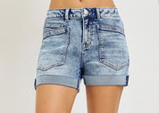 Risen “Everyday Essential” High Rise Cuffed Denim Shorts