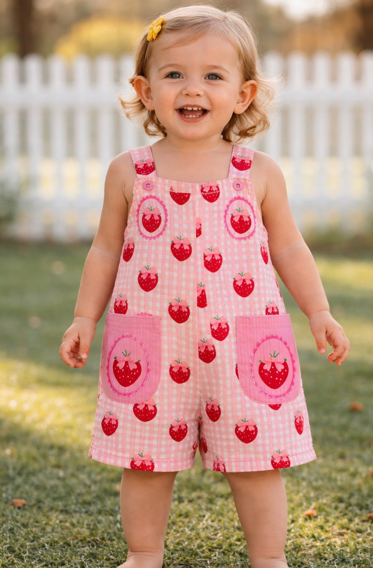 Strawberry little girls overalls