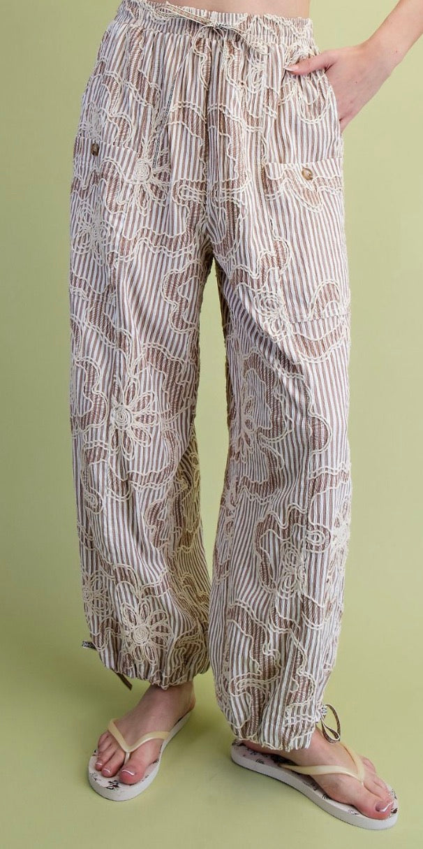 Bloom & Breeze Embroidered Stripe Pants