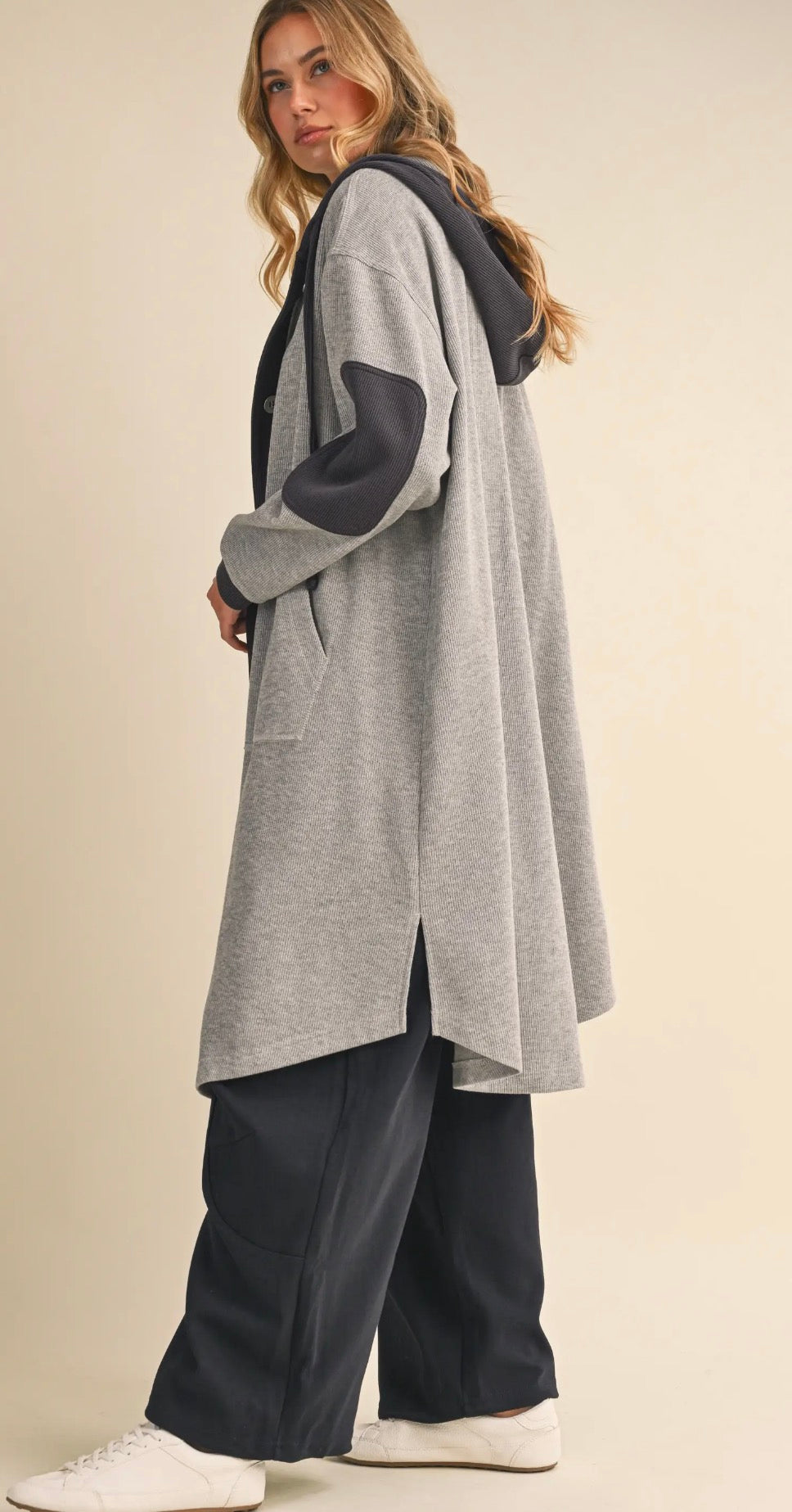 Cloudy Days Contrast Hooded Cardigan