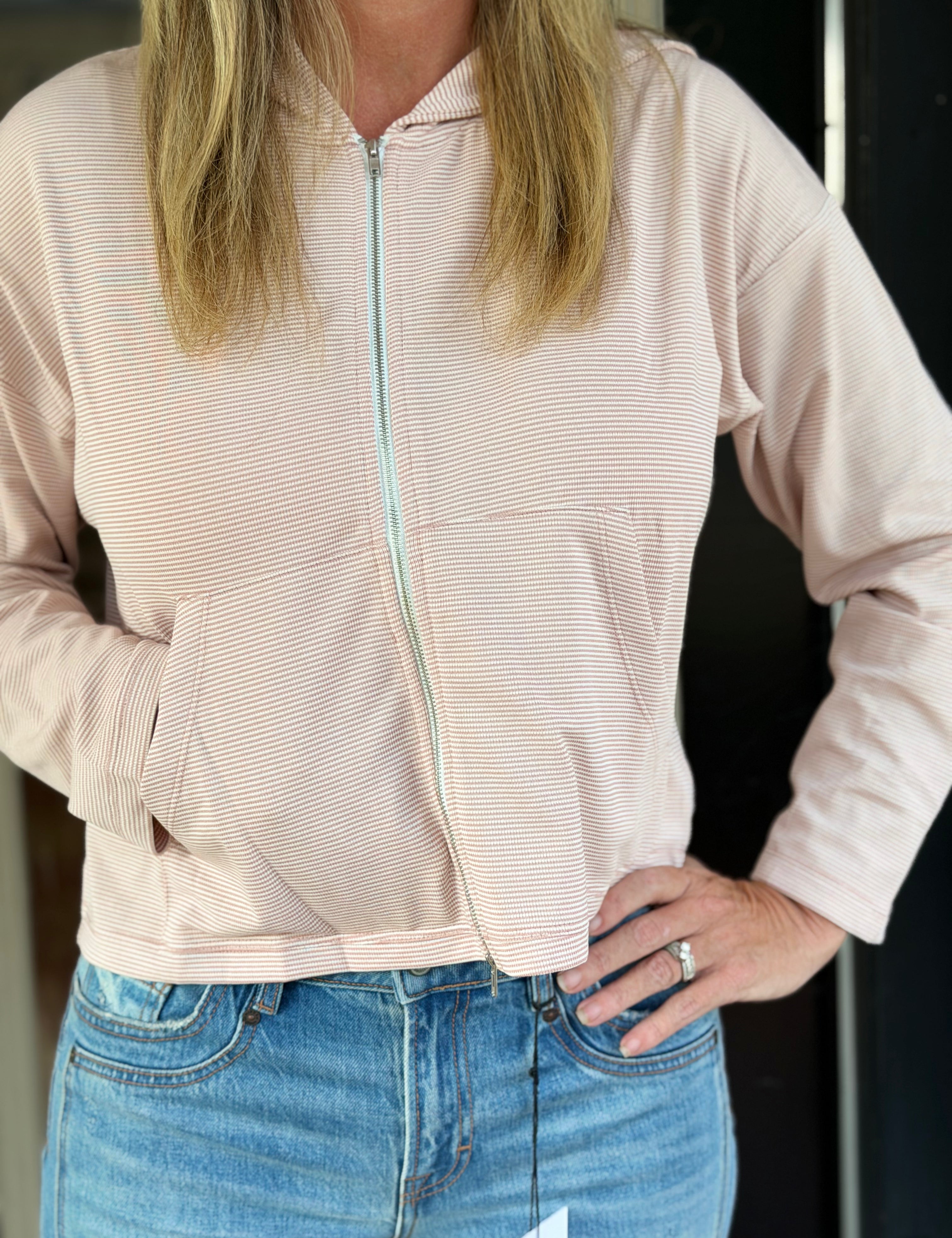 Striped Full-Zip Knit Hoodie