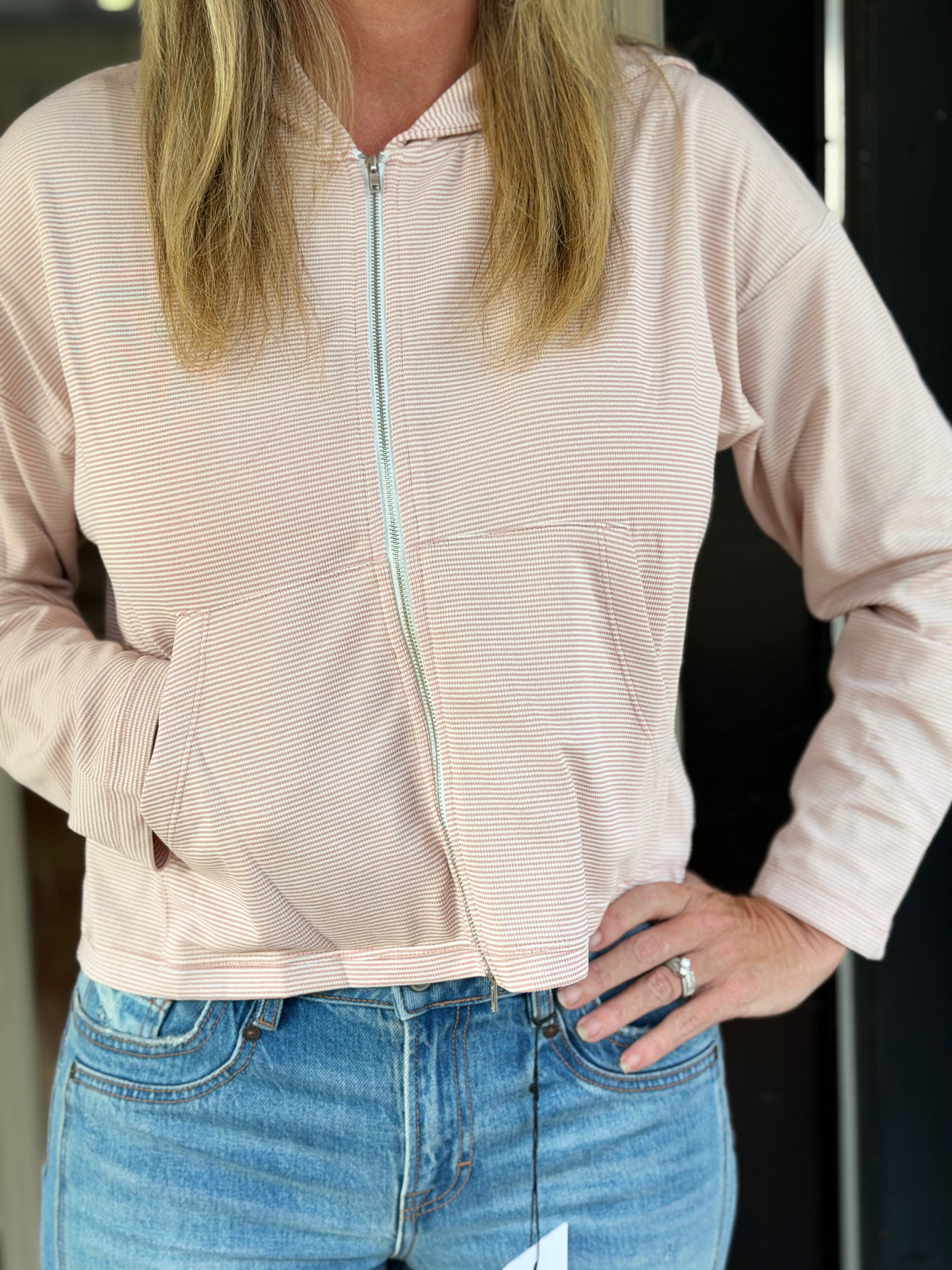 Striped Full-Zip Knit Hoodie