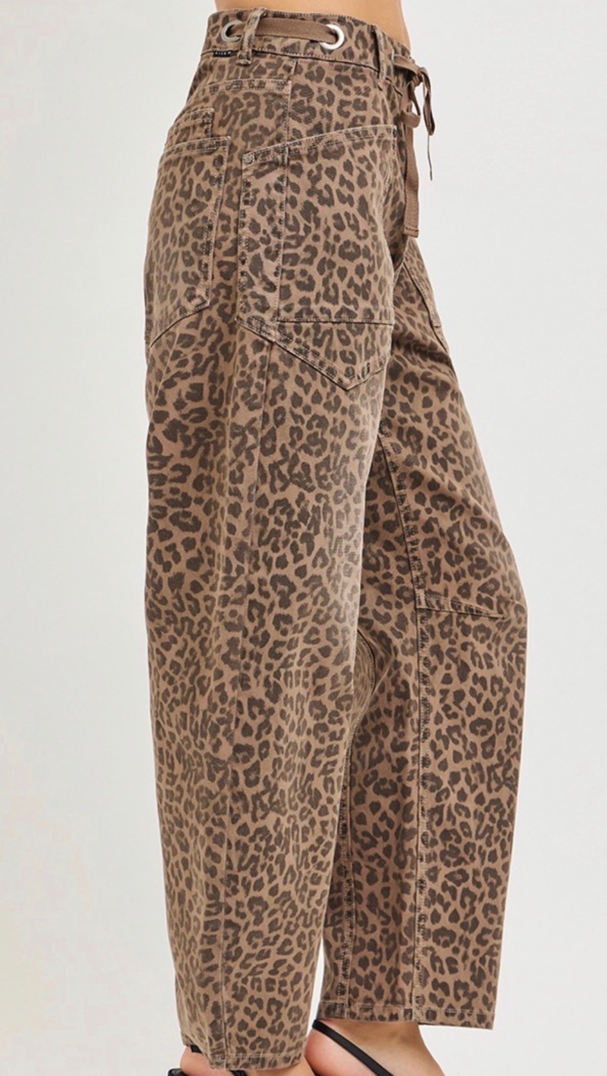 Risen Leopard Print Barrel Leg Jeans – High Rise Statement Denim