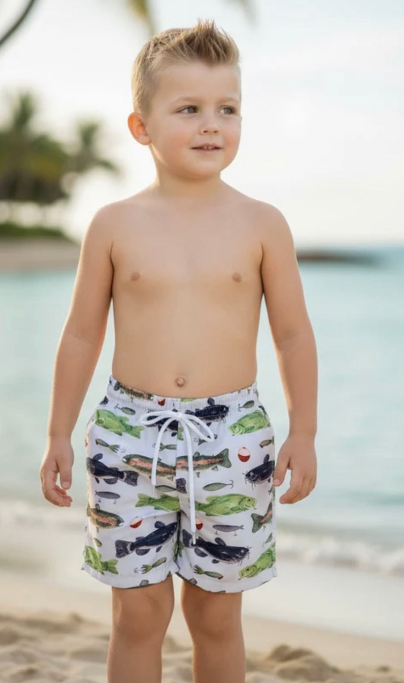 Little boys fish swim trunks