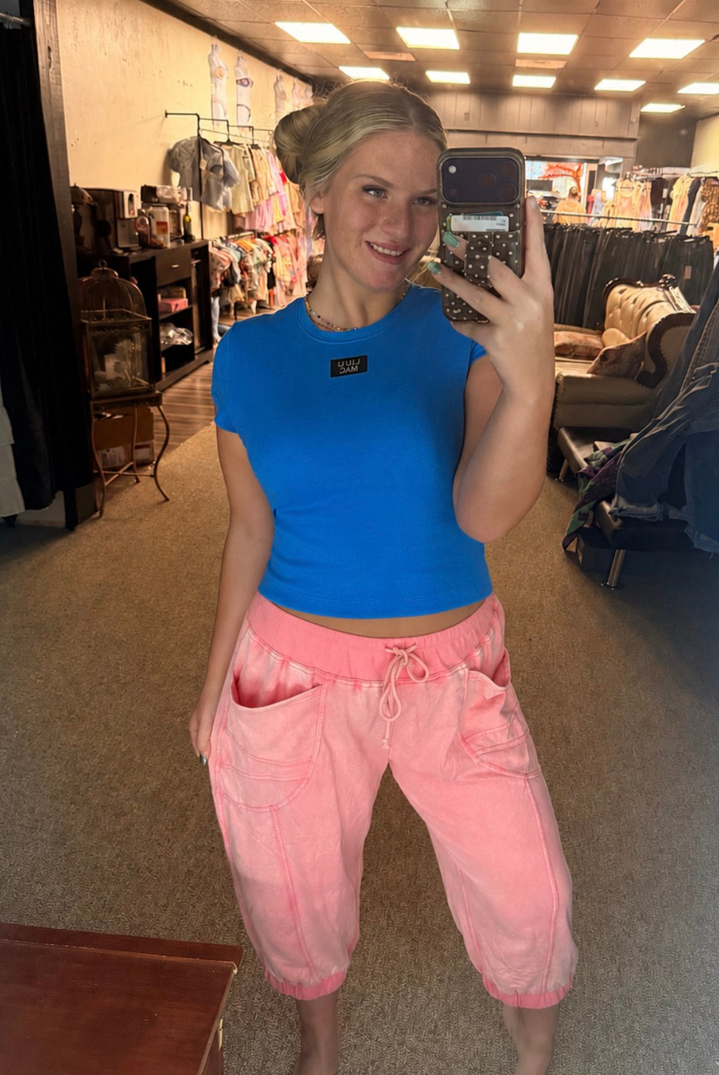 Acid pink cropped joggers