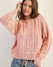 Misty rose cable knit sweater