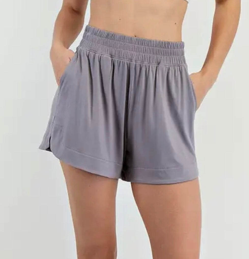 French Terry Shorts – Soft Gray High Rise Drawstring Lounge Shorts