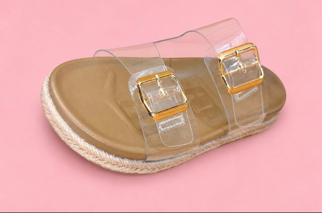 Golden Hour Clear Buckle Espadrille Slides