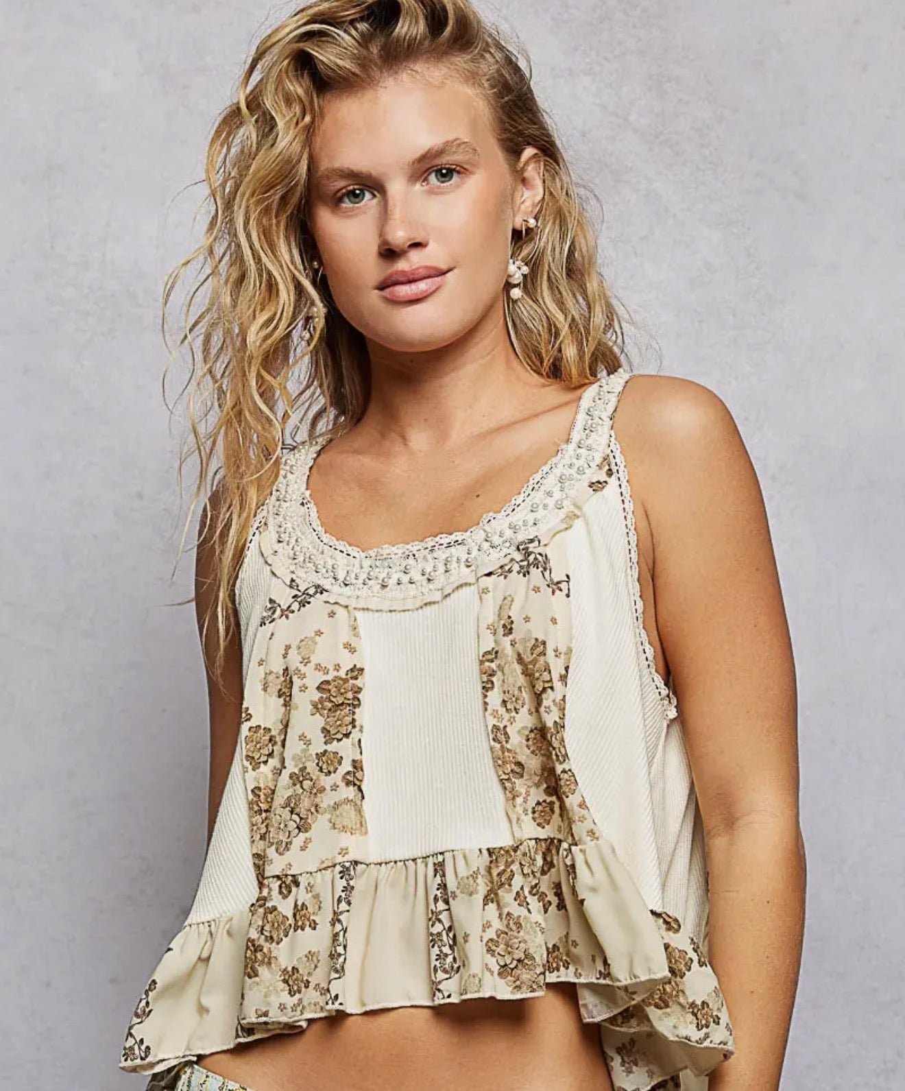 Golden Meadow Lace Trim Tank