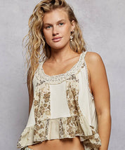 Golden Meadow Lace Trim Tank