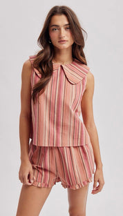 Blush Stripe Cotton Ruffle Lounge Set
