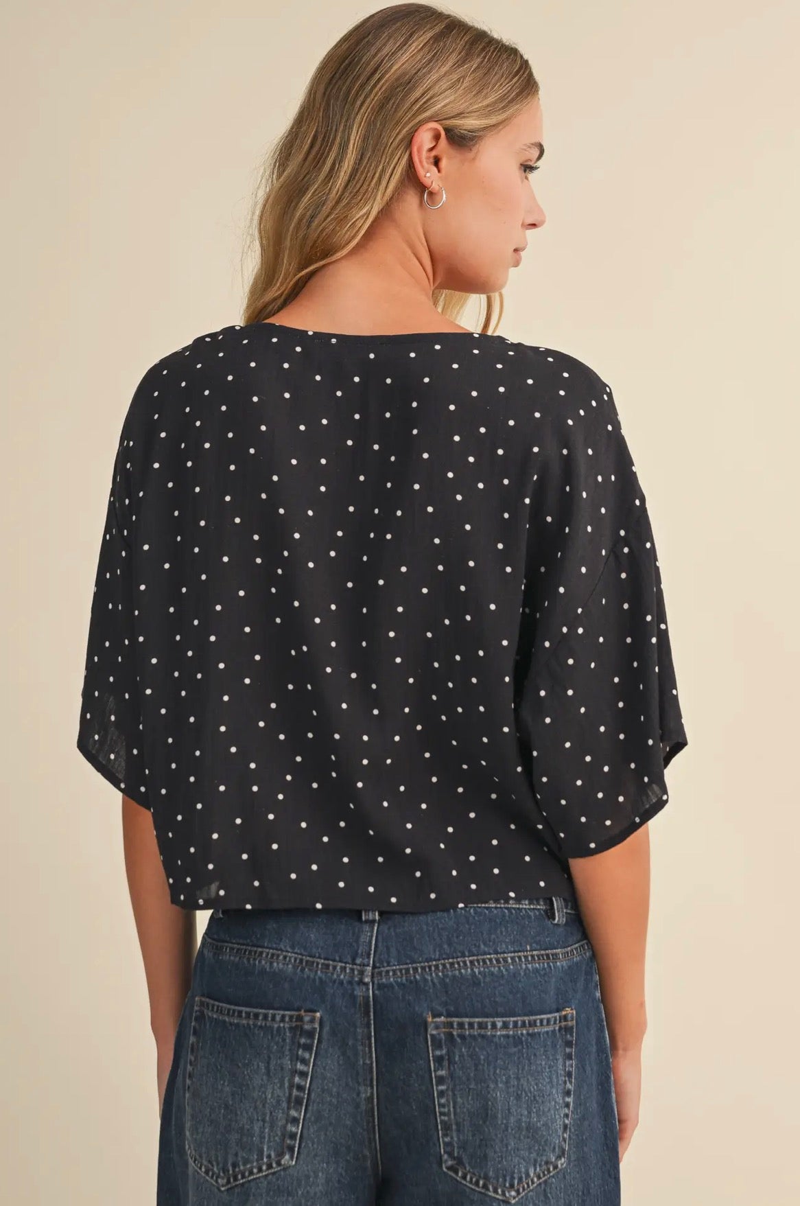 Midnight Charm Polka Dot Tie Front Blouse
