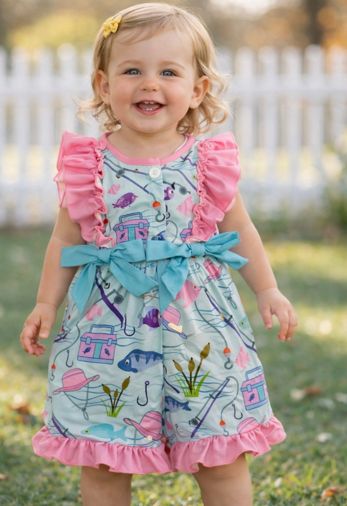 Little girls fishing romper