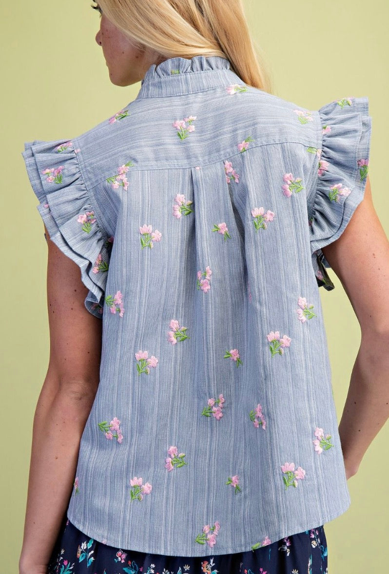 Blue Skies & Blossoms Ruffle Blouse