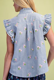 Blue Skies & Blossoms Ruffle Blouse