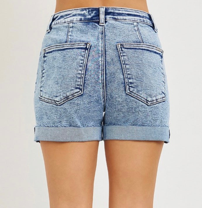 Risen “Everyday Essential” High Rise Cuffed Denim Shorts