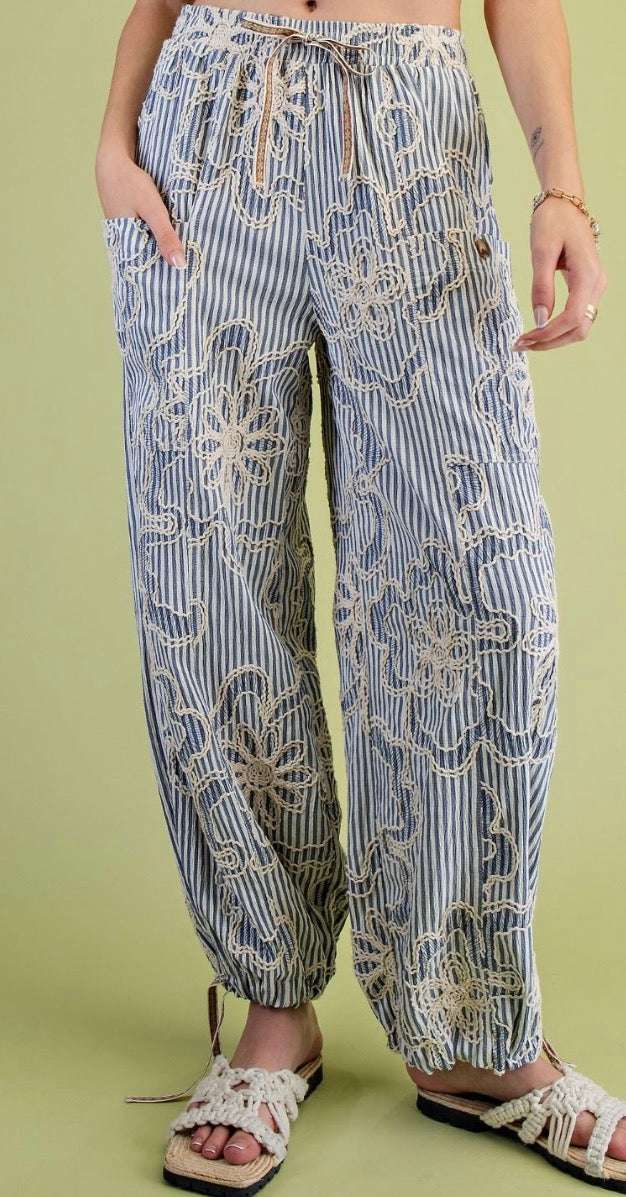 Bloom & Breeze Embroidered Stripe Pants