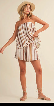 Mocha Coast Strapless Stripe Lounge Set