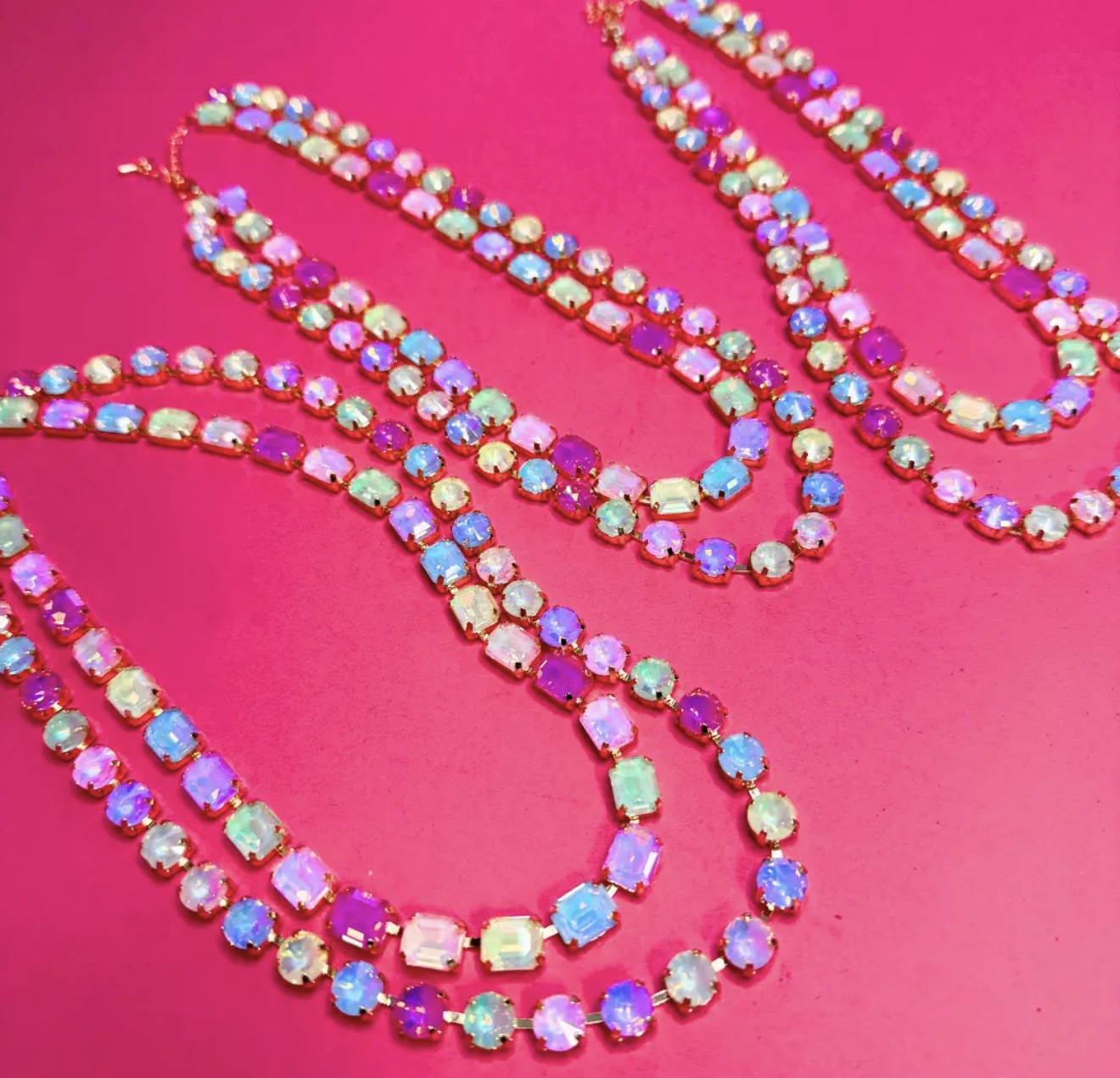 Pastel Rainbow Crystal Statement Necklace | Gold-Tone Multicolor Necklace
