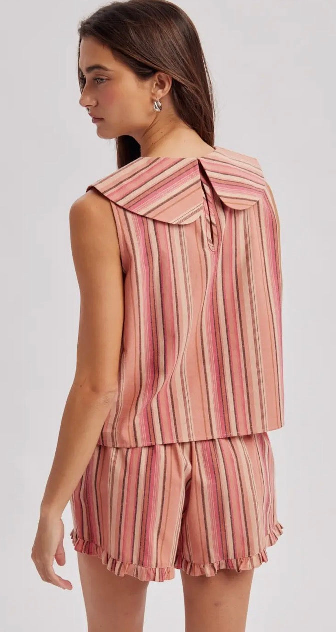 Blush Stripe Cotton Ruffle Lounge Set