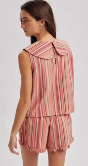 Blush Stripe Cotton Ruffle Lounge Set