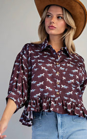 Wild West Whimsy Horse Print Blouse