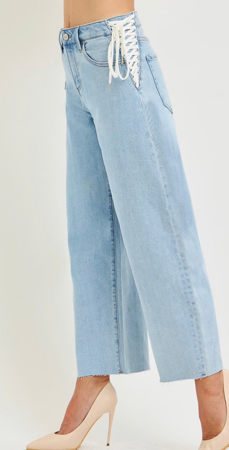 Risen Lace It Up High-Rise Crop Wide-Leg Jeans