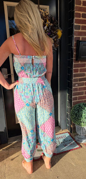Sunset Mosaic Smocked Jumpsuit