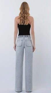 Gray Vervet High Rise Drawstring Wide Leg Jeans – Light Wash Raw Hem Denim