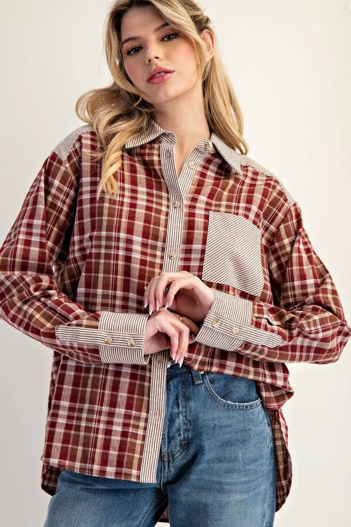 Brown plaid button down