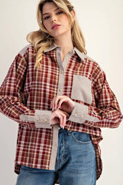 Brown plaid button down