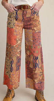 Autumn Mosaic Patchwork Cropped Pants