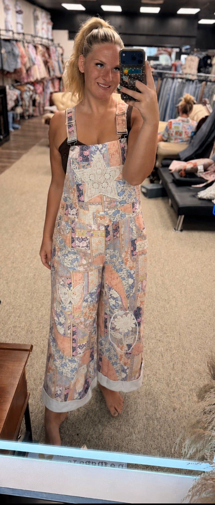POL Butterfly Garden Patchwork Overalls