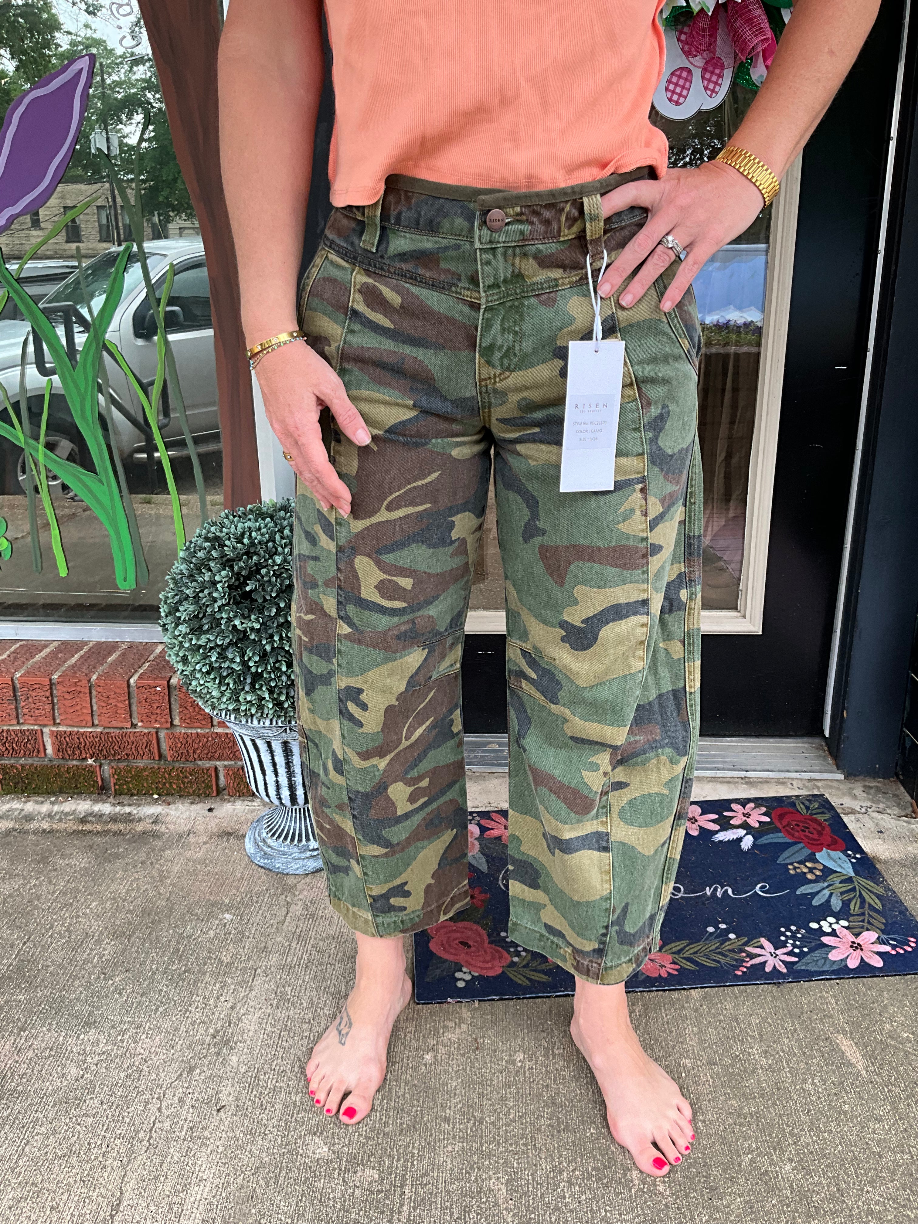 Risen “Camo Cutie” Barrel Jeans