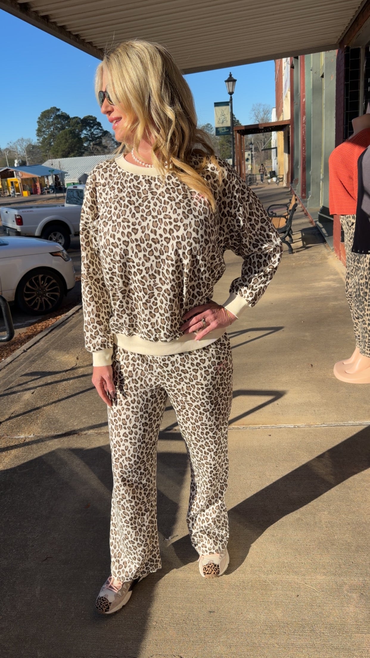 Leopard mock neck set