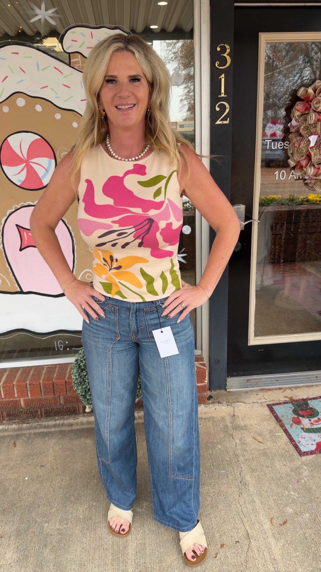 Tropical boat neck top