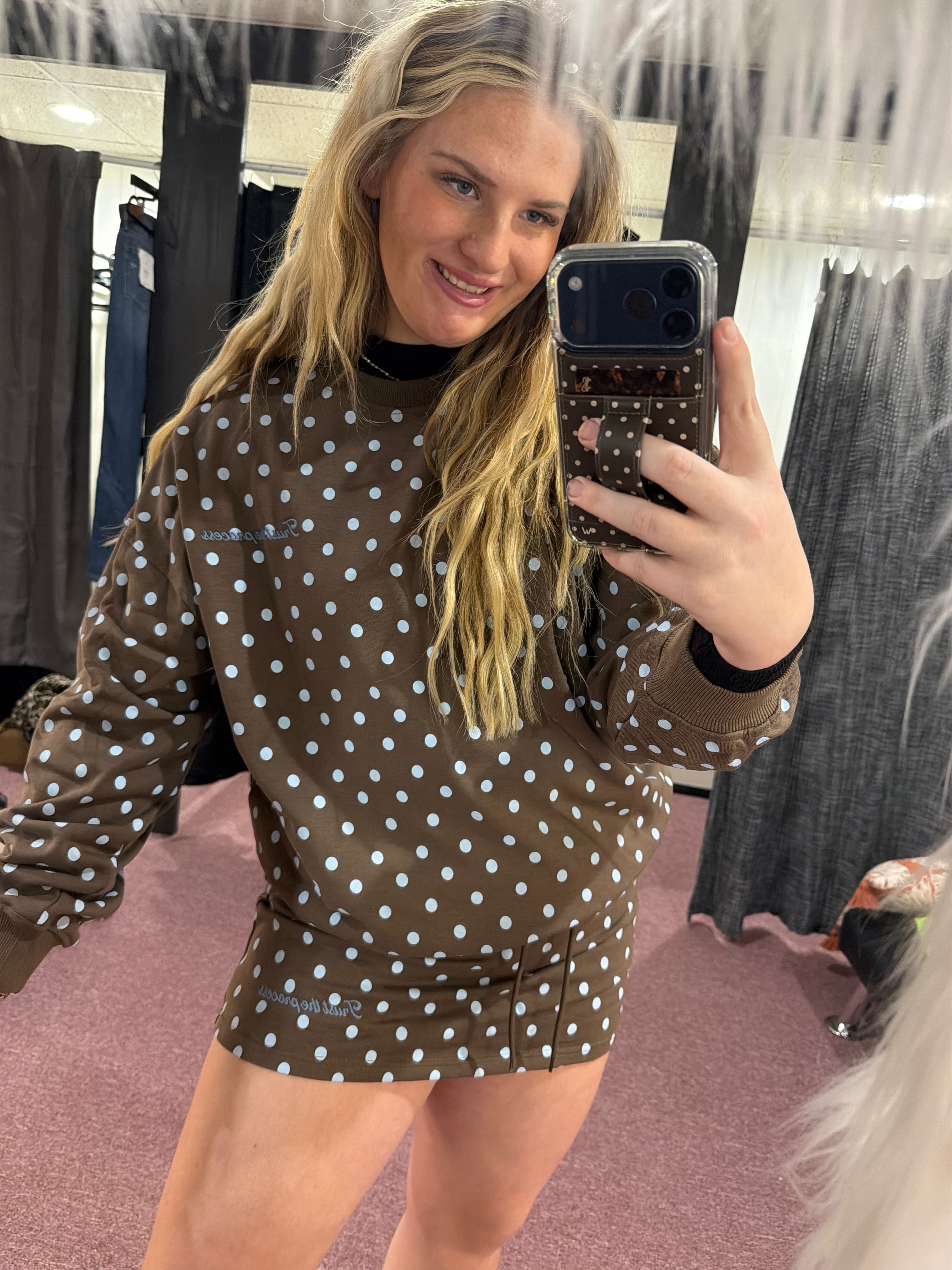 Brown/ blue polka dot set